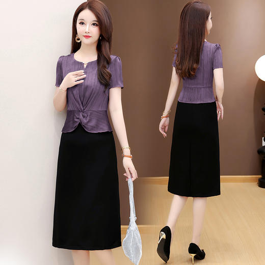 洋气大码假两件连衣裙气质修身中长款QK-YXJY-F182 商品图2