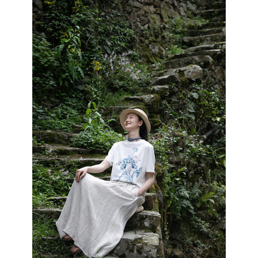 牧衣游原创 定位印花炒色20支纯棉T恤女夏新品休闲百搭短袖 一航 商品图2