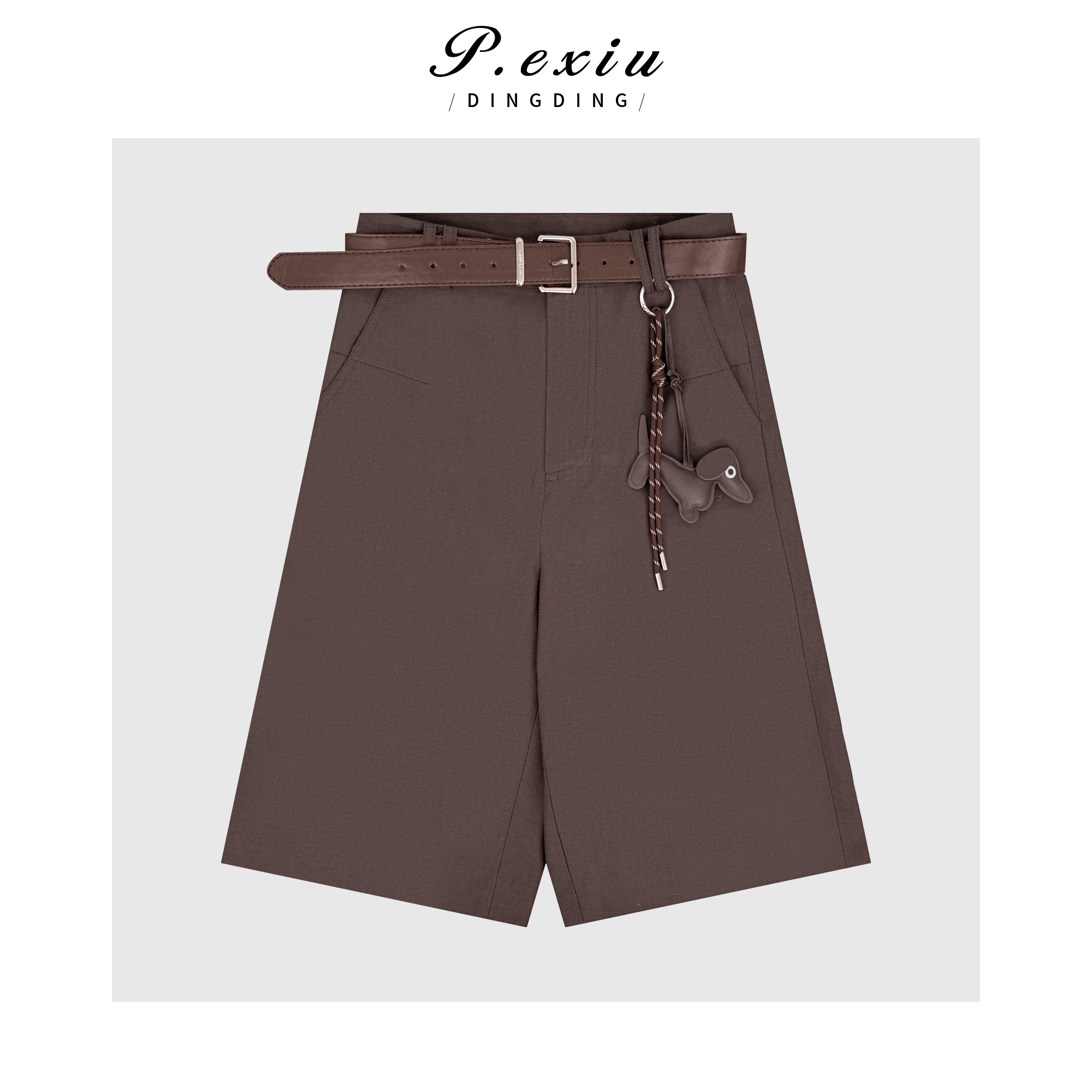 03-5潘依绣丁丁宠粉人丝趣味挂件美式阔腿五分休闲裤 W-63255