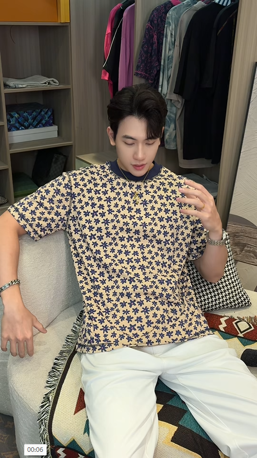 T3886夏季高级感新款男士花卉图案短袖T恤休闲风设计百搭宽松圆领上衣