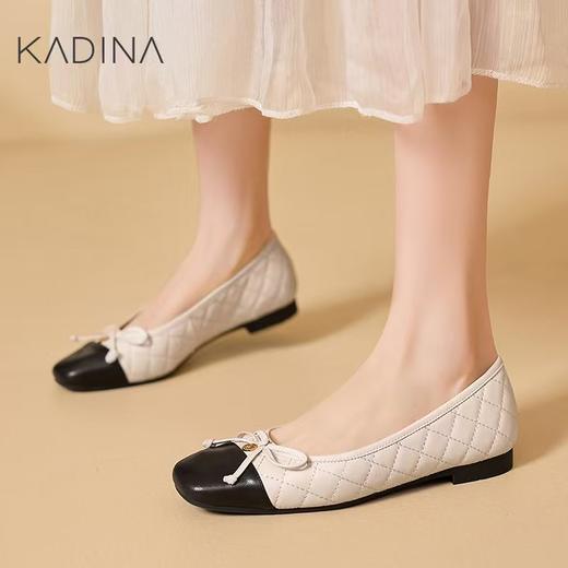 【KADINA】卡迪娜2025春夏新款法式方头菱格羊皮小香风平底单鞋KL251901 商品图1