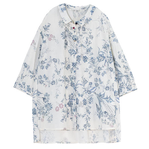 牧衣游原创 印花佰分佰新疆棉衬衫轻薄立领宽松质朴文艺衬衣 菘菘 商品图4