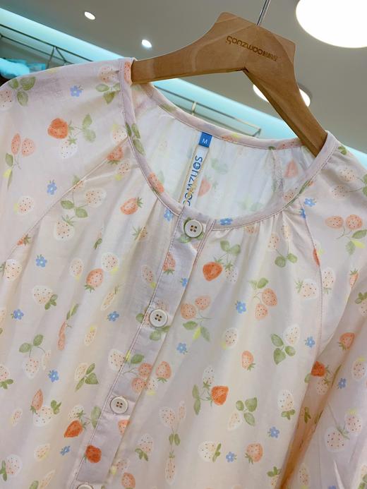 松植屋女款纱布圆领短袖长裤睡衣套装100%纯棉女士双层纱家居服圆领领设计优雅显瘦 商品图3