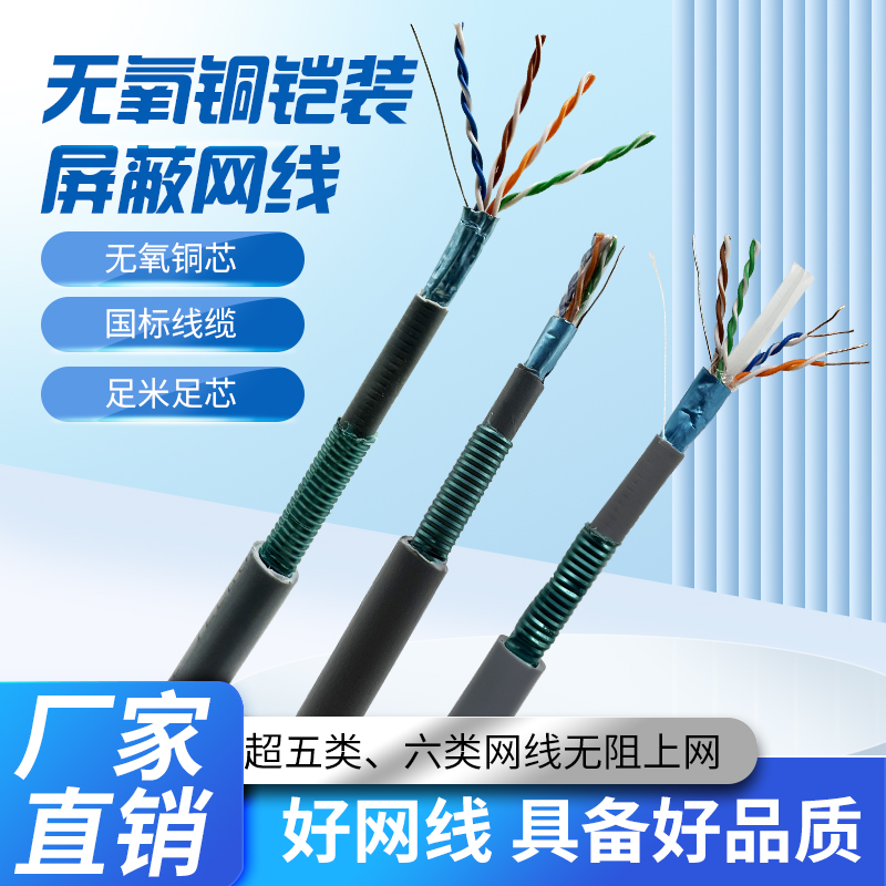 爆款★热销【铠装屏蔽@网线】 防老鼠咬铠装网线屏蔽超五类室外六类铠甲网络线宽带线户外可地埋室外可地埋防水防晒抗老化