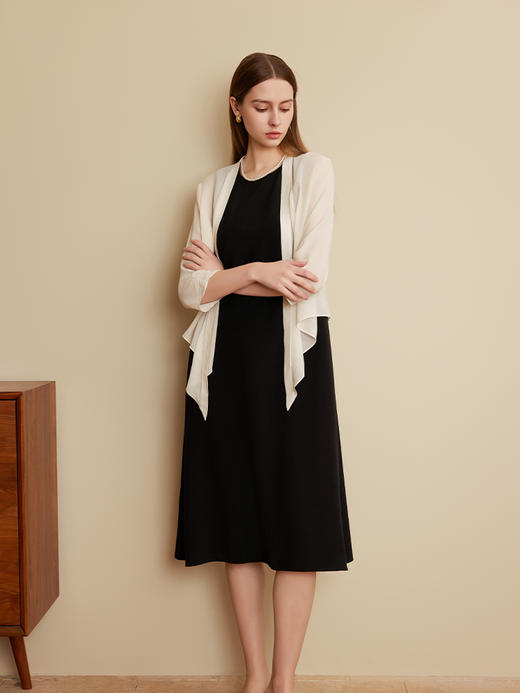 【无袖中长款连衣裙】25年夏季新品女士圆领真丝薄款纯色裙子 商品图0