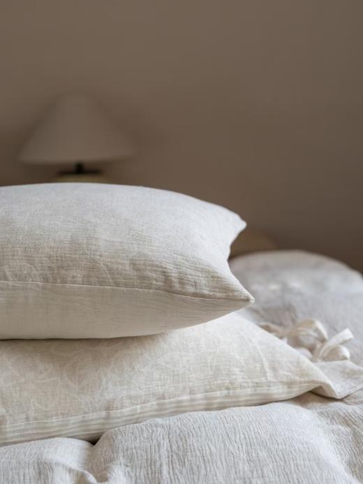 松植屋A类棉麻绑带款四件套日系风花卉撞色提花亚麻棉肌理床单被套 商品图4