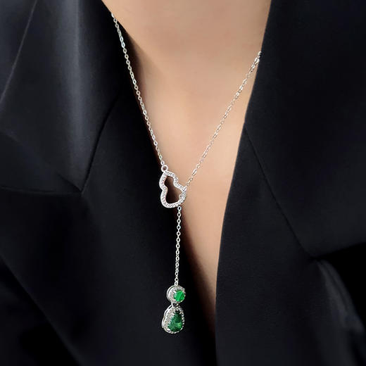 BAOFANDI宝梵迪新中式翡翠葫芦镶嵌玉石轻奢小众高级感锁骨链2025爆款BF 商品图5