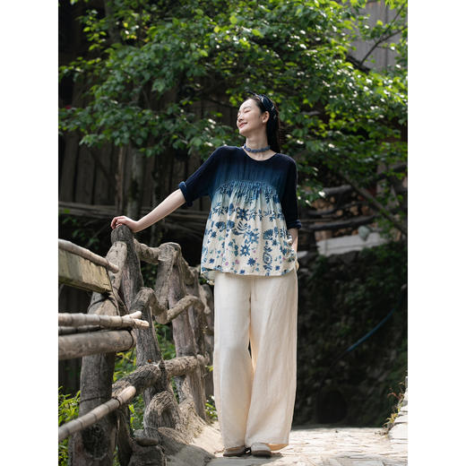 牧衣游原创 汉麻净色裤子新款轻薄宽松清凉舒爽禅意休闲裤 叶闻舟 商品图2