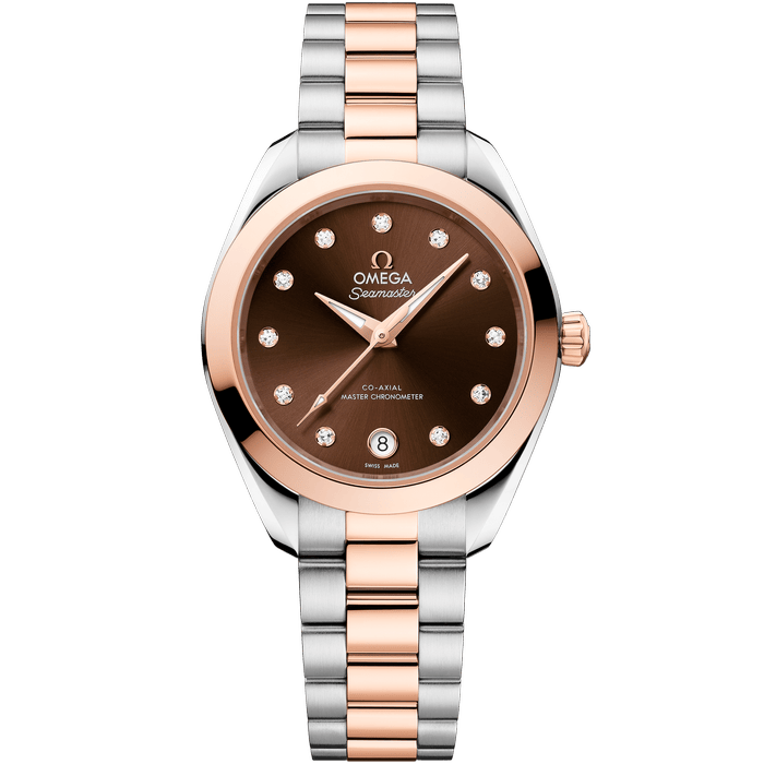 欧米茄海马系列Aqua Terra 30毫米女士腕表 精钢-Sedna 18K金表壳搭配棕色表盘