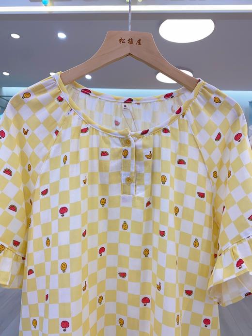 松植屋女士【水果格】纱布圆领短袖短裤睡衣套装100%纯棉双层纱家居服圆领设计优雅显瘦女款 商品图1