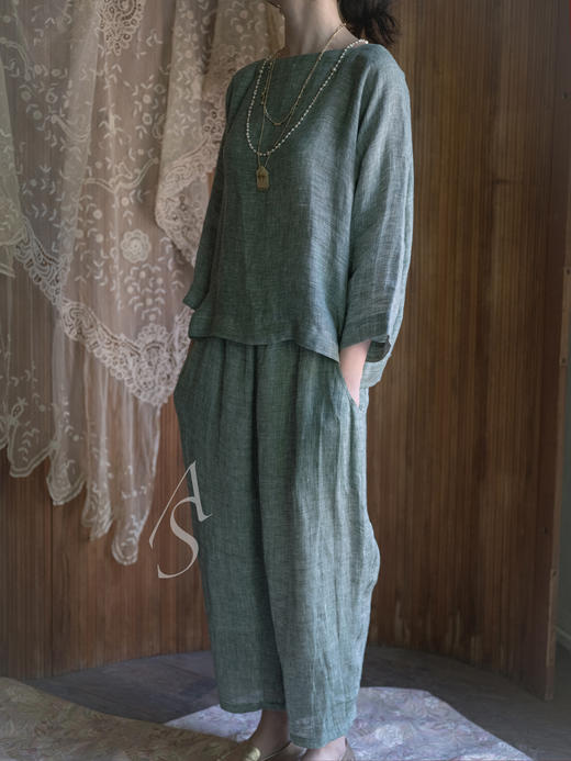 Jai 艾草绿亚麻茧型裤 商品图0