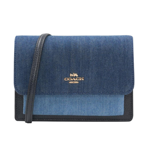 COACH 奥莱款迷你女士牛仔布配皮单肩斜挎小方包 商品图0