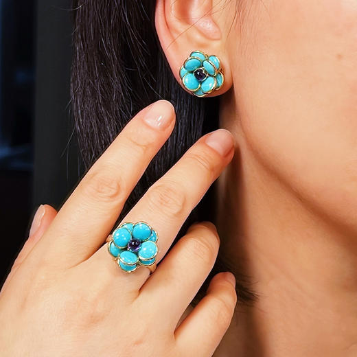 CHIC系列 18K镶松石和紫晶 耳钉和戒指套装 商品图0