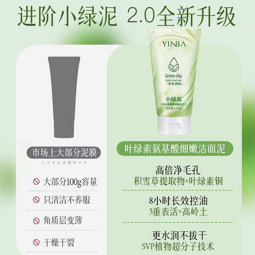【洗卸2合1！清洁更彻底】YINBA小绿泥洗面奶控油细腻毛孔清洁黑头闭口通用。ry 商品图2