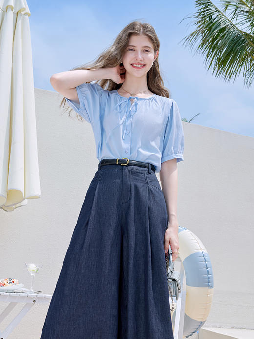 【百图lulu定制】【薄荷衬衫】仿麻料 宽松 轻柔  系绳 短袖衬衫 商品图12