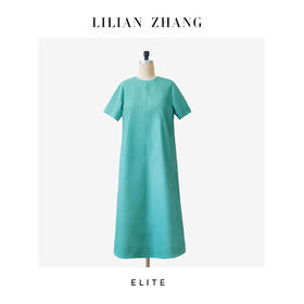 E“定制”——复古风———浪漫风情——绿松石法式圆领A摆连衣裙 2501039