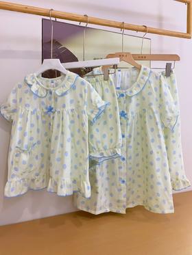 松植屋女款草莓纱布短袖中裤套装女士夏季薄款100%全棉双层纱睡衣家居服