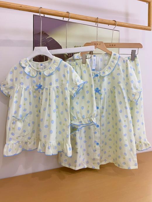 松植屋女款草莓纱布短袖中裤套装女士夏季薄款100%全棉双层纱睡衣家居服 商品图0