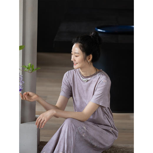 牧衣游原创 印染炒色连衣裙夏新品轻薄宽松复古文艺T恤裙 雪拥檐 商品图3