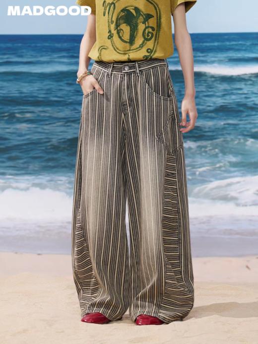 马得工地/MDGDCK252358/多分割条纹廓形牛仔裤 商品图0