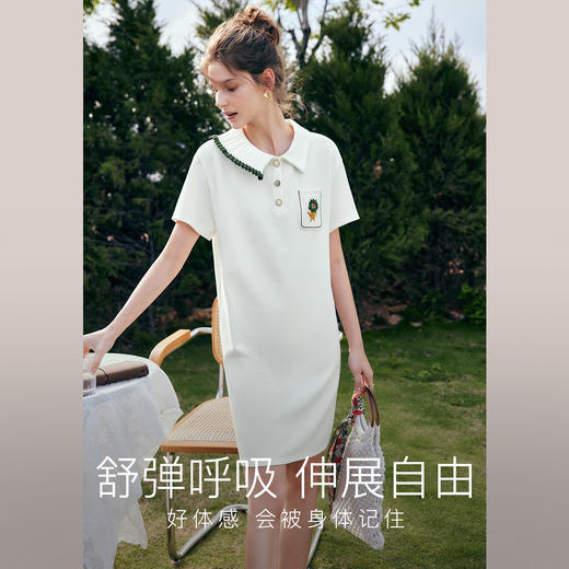 OLrain欧芮儿法式刺绣白色polo领连衣裙女夏季2025新款气质直筒裙 商品图1