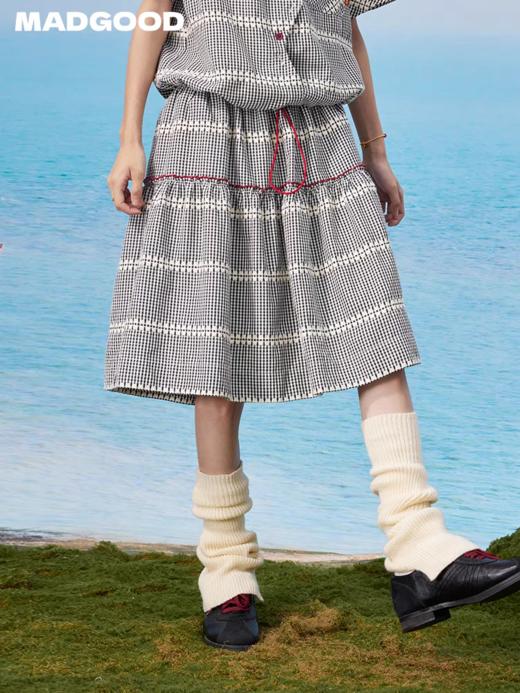 马得工地/MDGDBQ13428/撞色嵌条格纹不规则下摆半裙 商品图2