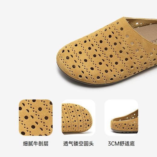 千百度镂空平底勃肯鞋女薄底外穿透气一脚蹬包头拖鞋A25233203 商品图3