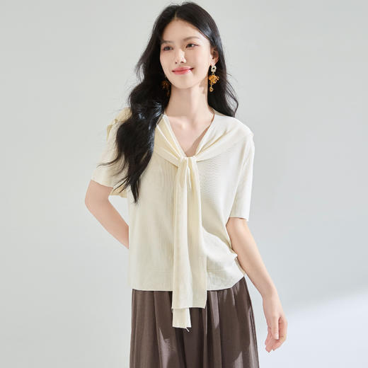 「高货sh」全新升级【铂金会员165/天猫219/差价54】(01111)洛诗琳夏季高级感简约气质V领短袖针织衫外搭披肩两件套 商品图0