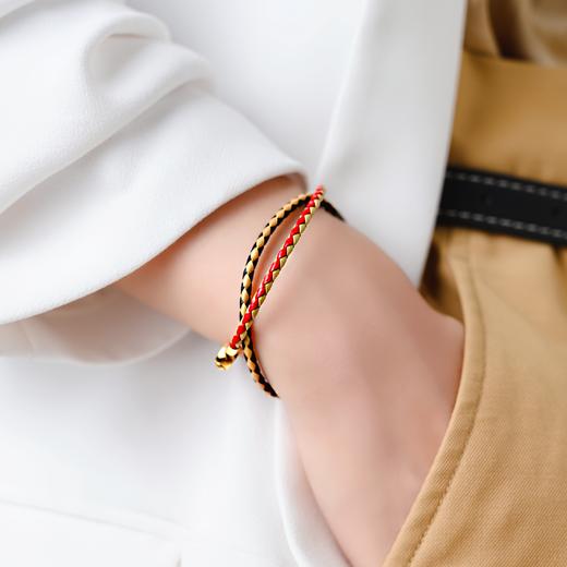 「 福运•招财 」手绳 进口牛皮手工编织（酷飒黑金款） 商品图4