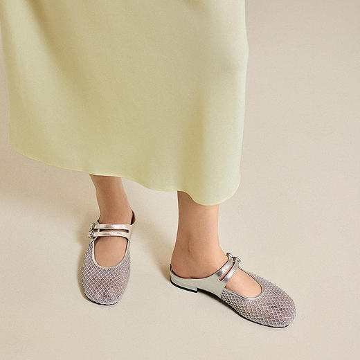 千百度渔网包头拖女款低跟休闲镂空外穿绝美凉拖鞋A25283312 商品图2