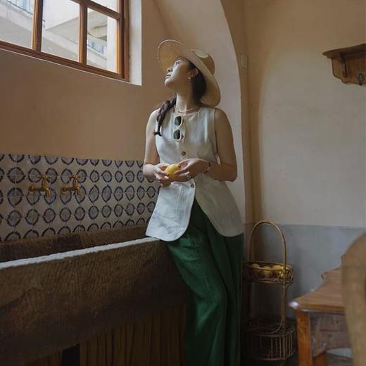 宝石绿汉麻阔腿裤/马甲｜高级显贵，大城市的“解压器”【马甲预售5-7天发货，亚麻裤预售3-7天，不含周末】 商品图1