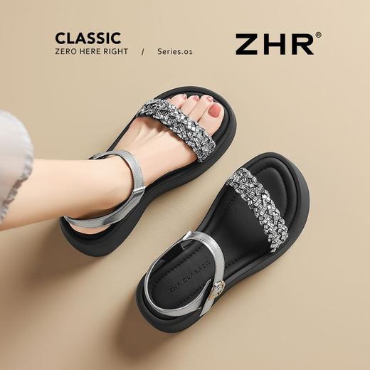 ZHR则则6CM厚底凉鞋女闪耀水钻凉鞋女外穿夏季韩版松糕鞋时装凉鞋 商品图1