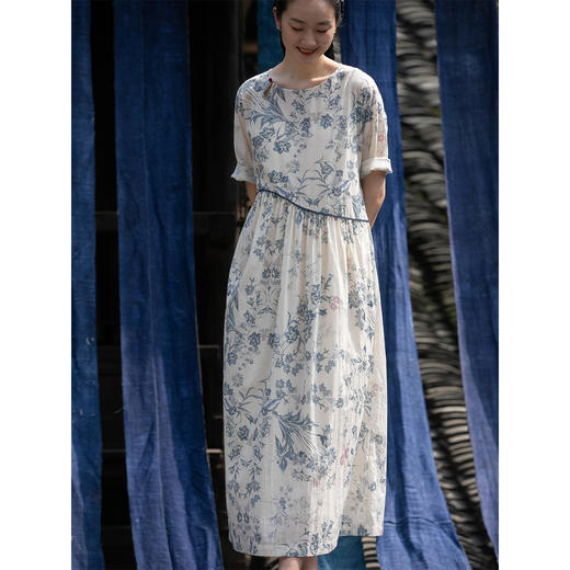 牧衣游原创 印花佰分佰新疆棉连衣裙轻薄柔软宽松文艺长裙 小桃织 商品图1