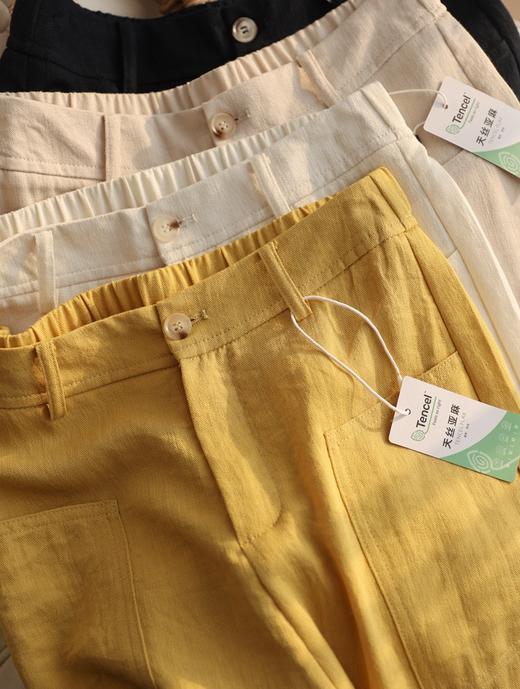 夏日纳凉豌豆裤天丝亚麻松紧腰弧型遮肉九分休闲麻裤 商品图12