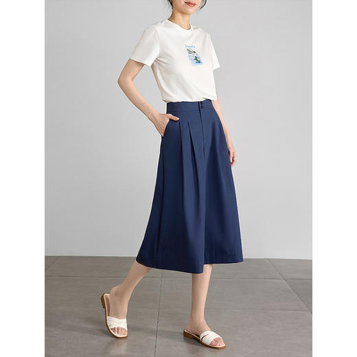 【五折购】熙世界通勤七分裙裤夏季新款百搭宽松垂感高腰休闲阔腿裤山本裤 商品图2