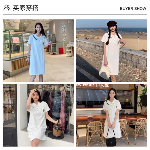 OLrain欧芮儿法式刺绣白色polo领连衣裙女夏季2025新款气质直筒裙 商品图3