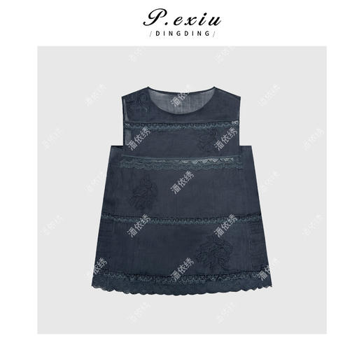 04-3潘依绣丁丁宠粉100%苎麻蕾丝绣花高级感无袖衬衫 W-63223 商品图1