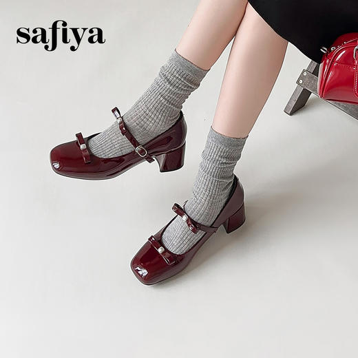 法式浅口蝴蝶结方头气质百搭高跟玛丽珍单鞋 SFD3111422 商品图1