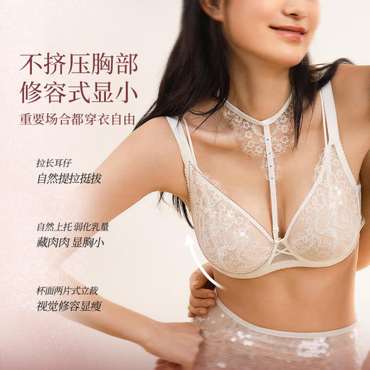 奶糖派【十周年】拾光法式内衣女夏薄款全罩杯大胸显小蕾丝聚拢上托文胸 商品图2