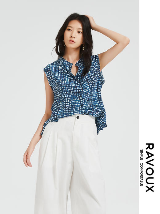 272049919涂鸦格纹桑蚕丝上衣 商品图4