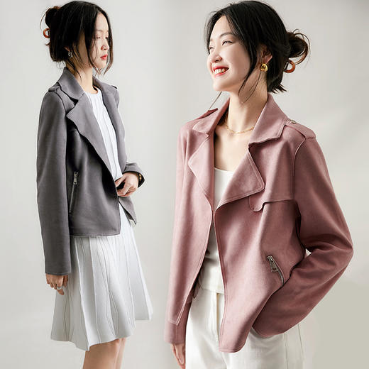 FEIMI春季繁花氛围感仿雪花麂皮绒短款风衣 货号：B2444 商品图2