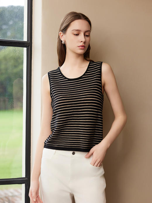 【针织条纹背心】25年夏季新品女士薄款针织条纹无袖内搭薄马甲 商品图0