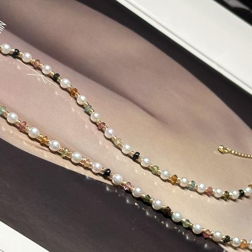 【甄珠贝】【璀璨星芒】仿佛打翻了颜料盘 4-5mmji光淡水珍珠和鲜活色彩的碧玺珍珠项链 纯银配件 商品图1