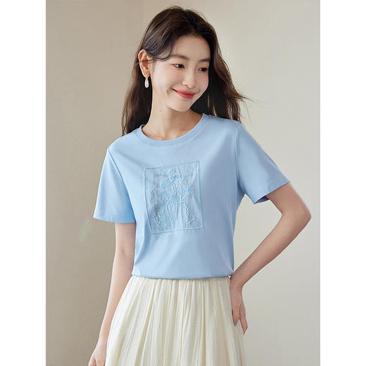 【专属特价】熙世界花卉刺绣短袖t恤夏季2025新款洋气减龄宽松显瘦百搭上衣 商品图2