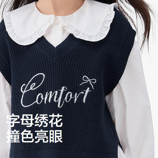 森马儿童2025年秋季女中童背心V领毛衣 商品图3