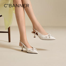 千百度细高跟羊皮包头时装凉鞋女尖头蝴蝶结绝美凉鞋A25285675