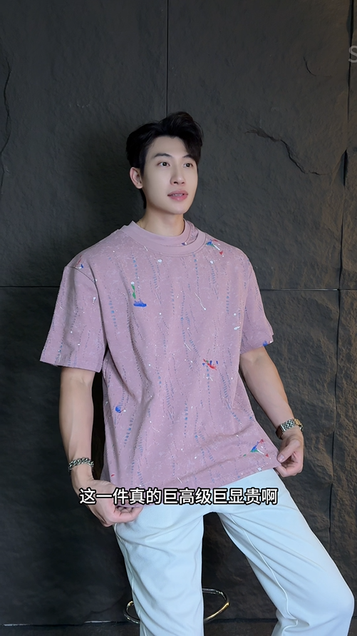 T3311夏季高级感新款韩系割破泼墨双领口短袖T恤休闲时尚宽松套头上衣