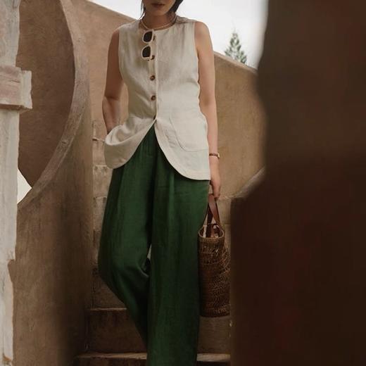 宝石绿汉麻阔腿裤/马甲｜高级显贵，大城市的“解压器”【马甲预售5-7天发货，亚麻裤预售3-7天，不含周末】 商品图0