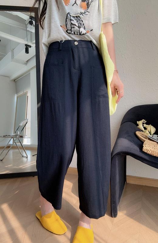 夏日纳凉豌豆裤天丝亚麻松紧腰弧型遮肉九分休闲麻裤 商品图2