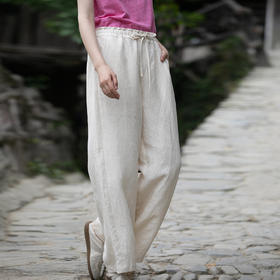 牧衣游原创 汉麻净色裤子新款轻薄宽松清凉舒爽禅意休闲裤 叶闻舟